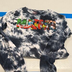 Juniors Marvel Tie-Dye Long Sleeve Shirt - Navy  & White